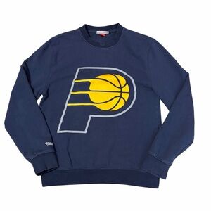 Mitchell & Ness Indiana Pacers Crewneck Sweatshirt Mens Small Navy Big Logo NBA